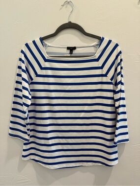 Talbots White and Blue Striped Scoop Neck Long Sleeve Top